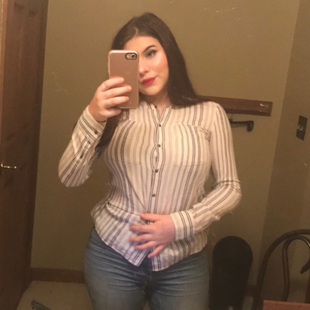 Blue and White Striped Button Up